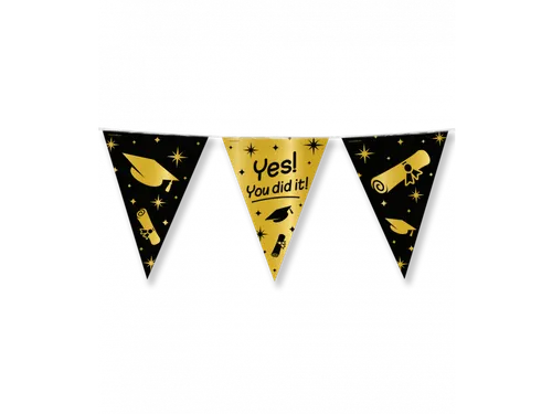 Slinger Folie vlaggen Party Flag Foil 'You Did It' Goud-Zwart 10m