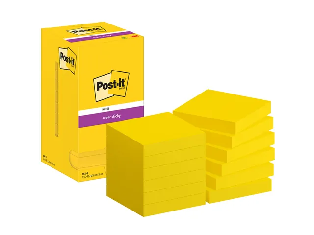 Memoblok Post-it 654 Super Sticky 76x76mm ultrageel 12 stuks