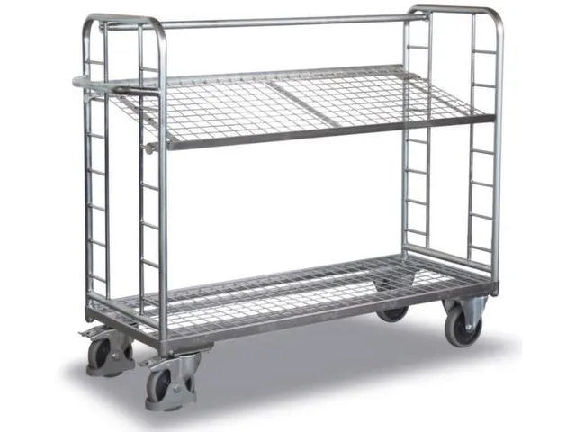 Chariot à étagères galvanisé 250kg 2 tablettes en fil 1320x535mm
