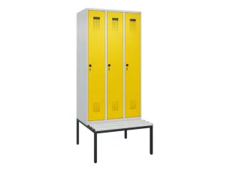 locker met bank,HxBxD 2120x900x815mm,3vak,vak B 300mm,draaigrendel - 2
