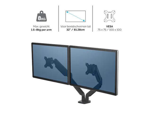 Monitorarm Fellowes Platinum Series dubbel horizontaal zwart