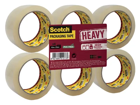 Verpakkingstape Scotch Heavy 50mmx66m PP transparant hotmelt 6 rollen