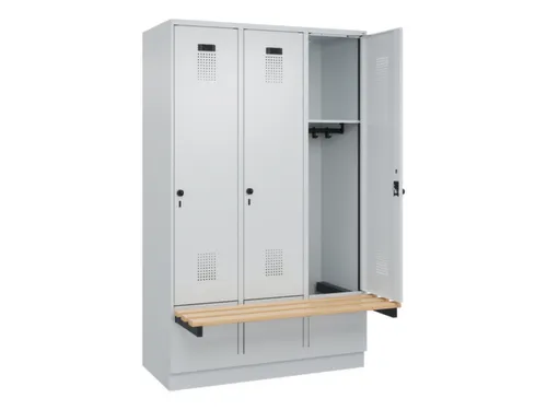locker met bank,HxBxD 1950x1200x815mm,3vak,vak B 400mm,draaigrendel