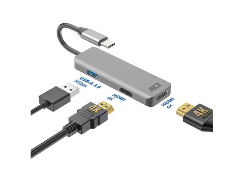 Adapter ACT USB-C 4K multiport voor 2 HDMI monitoren