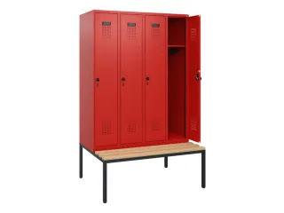 locker met bank,HxBxD 1950x1200x815mm,4vak,vak B 300mm,draaigrendel - 1