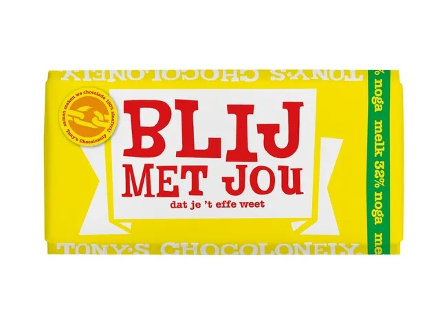 Chocolade Tony's Chocolonely reep 180gr melk noga "Blij met jou"