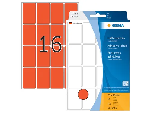 HERMA 2452 Universele etiketten 25x40mm Rood 512 stuks