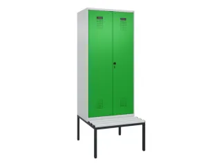 PBM-locker met bank,HxBxD 2120x800x815mm,2vak,vak B 400mm,draaigrendel - 2