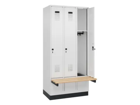 locker met bank,HxBxD 1950x900x815mm,3vak,vak B 300mm,draaigrendel