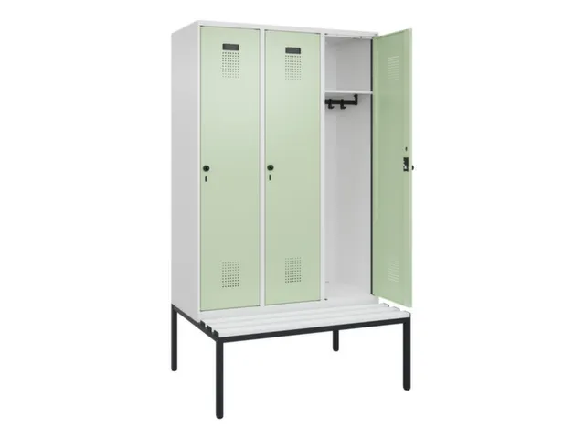 locker met bank,HxBxD 2120x1200x815mm,3vak,vak B 400mm,draaigrendel