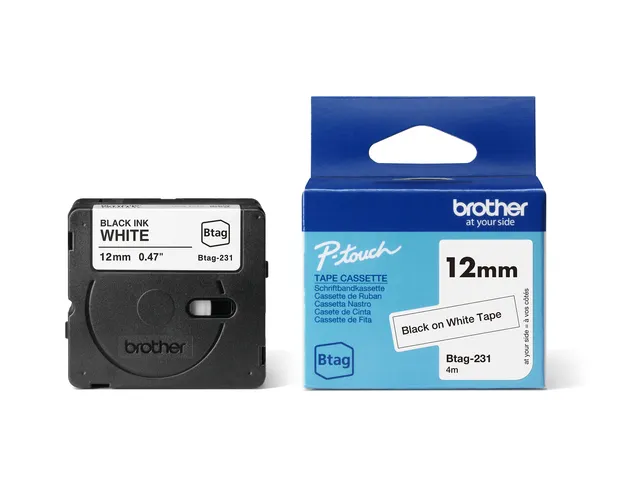 Labeltape Brother Ptouch Btag-231 12mm zwart op wit