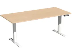 Elektrisch ihv bureau,HxBxD 630-1280x1800x800mm,blad beuken,T-voet wit