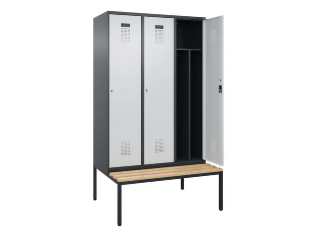 locker met bank,voor scheiding van kleding,HxBxD 2120x1200x815mm,3vak