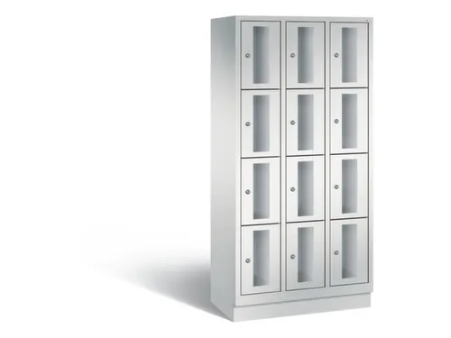 Lockerkast 1800x900x500mm 3x4 vakken Cilinderslot, Sokkel, RAL7035