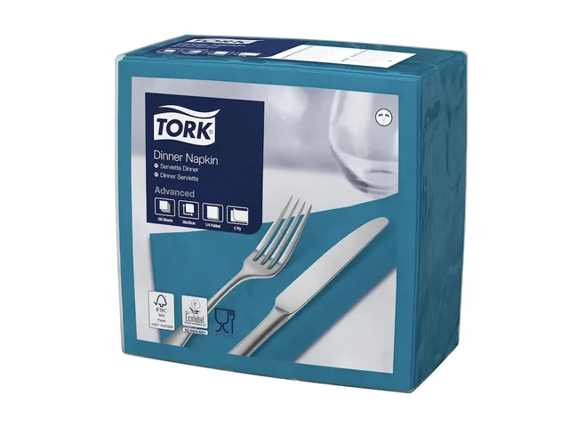 Serviette Tork Dinner 477906 Advanced Pli 1/4 Bleu-vert 39x39cm