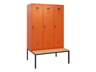 locker met bank,HxBxD 1950x1200x815mm,3vak,vak B 400mm,draaigrendel - 2