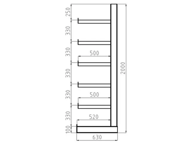 Rayonnage canitlever universel HxlxP 2000x2700x630mm 6bras (pied inclu