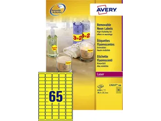 Etiket Avery L7651 Y-100 38.1x21.2mm Neon Geel 6500 Stuks - 1