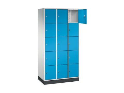 lockerkast,RAL 7035/RAL 5012,HxBxD 1950x920x500mm,3x5vakken,cil.-slot