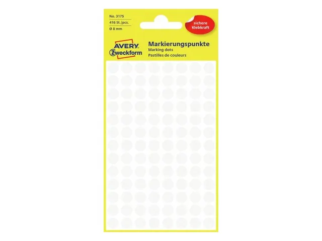 Etiket Avery Zweckform 3175 Rond Ø8mm Wit 416 Stuks
