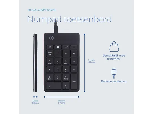 Numeriek Toetsenbord R-Go Numpad Break bedraad Zwart