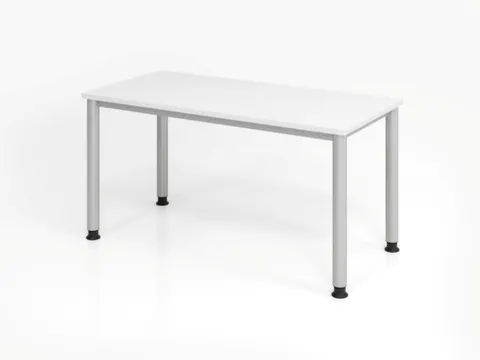 table de bureau HxlxP 685-810x1400x670mm panneau blanc 4 pieds argent
