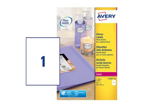 Etiket Avery L7767-40 210x297mm A4 hoogglans wit 40 stuks