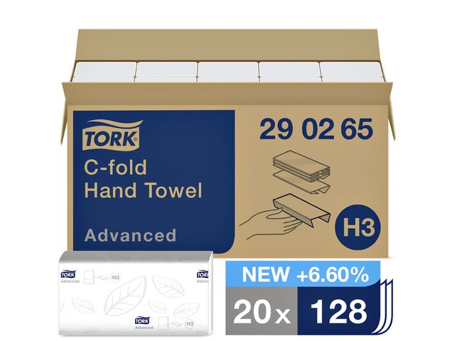 Handdoek Tork H3 C-vouw advanced 2-laags wit 290265 | Vouwhanddoeken.nl