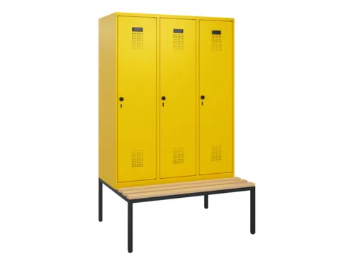locker met bank,HxBxD 1950x1200x815mm,3vak,vak B 400mm,draaigrendel