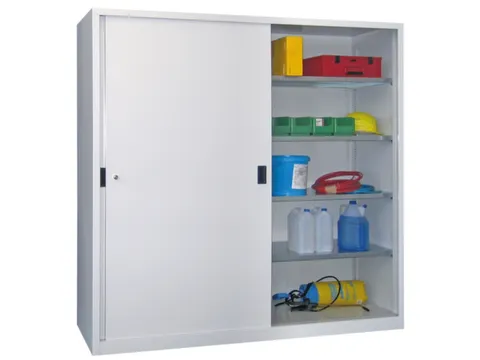 Schuifdeurkast 1950x2000x500mm 5 Oh Cilinderslot Tussenwand Ral7035