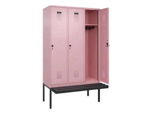 locker met bank,HxBxD 2120x1200x815mm,3vak,vak B 400mm,draaigrendel