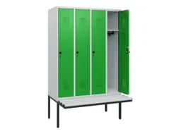 locker met bank,HxBxD 1950x1200x815mm,4vak,vak B 300mm,draaigrendel