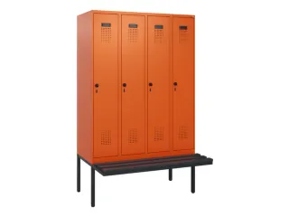 locker met bank,HxBxD 1950x1200x815mm,4vak,vak B 300mm,draaigrendel - 2