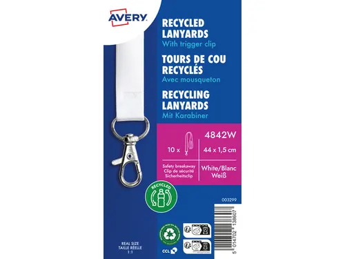 Lanyard Avery rPET wit 440x15mm met karabijnhaak 10 stuks