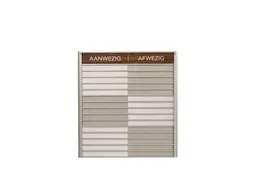 Menoor In-Uit bord 15 namen Aluminium Aanwezig/Afwezig donker Houtlook