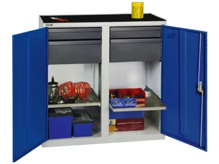 Gereedschapskast 1000x1000x500mm 2legborden 4laden Ral7035 Ral5010 - 1