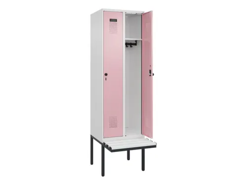 locker met bank,HxBxD 2120x600x815mm,2vak,vak B 300mm,draaigrendel