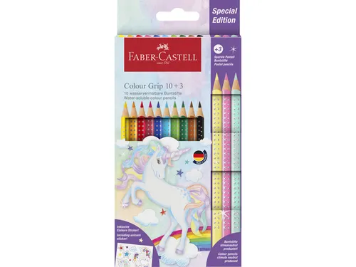 Kleurpotlood Faber-Castell Grip Unicorn 10 colour grip + 3 sparkle pas