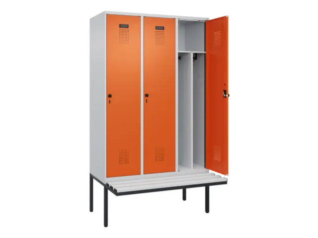 locker met bank,voor scheiding van kleding,HxBxD 2120x1200x815mm,3vak