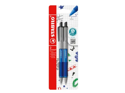 Balpen STABILO pointball colorful medium blauw blister à 2 stuks