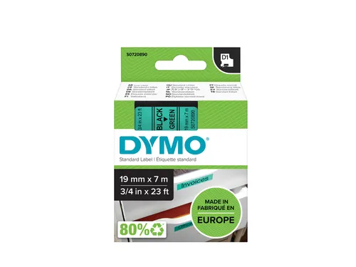 Labeltape Dymo 45809 D1 S720890 19mmx7m zwart op groen