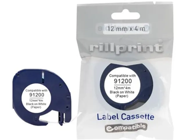 ruban LetraTAG comaptible pour Dymo 91200, 12 mm, papier, blanc
