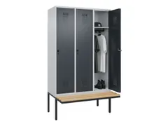locker met bank,HxBxD 2120x1200x815mm,3vak,vak B 400mm,draaigrendel