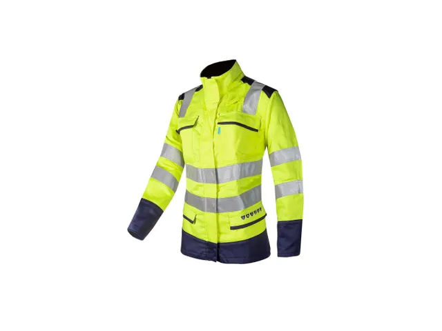 Sioen 066V dames hi-vis werkjas, fluo geel/marineblauw, maat 46, per s