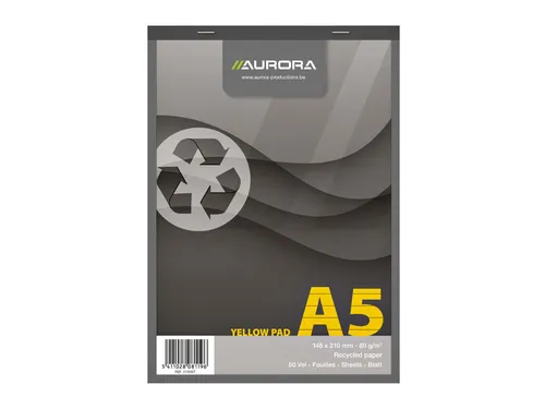 Schrijfblok Aurora A5 lijn 80 vel 80gr geel