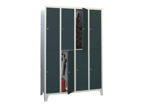 lockerkast,HxBxD 1850x1200x500mm,4x2vakken,RAL7035,front RAL7016