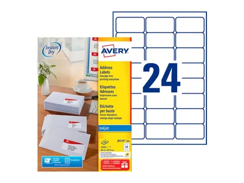 Etiket Avery J8159-100 63.5x33.9mm Inkjet Wit 2400 stuks