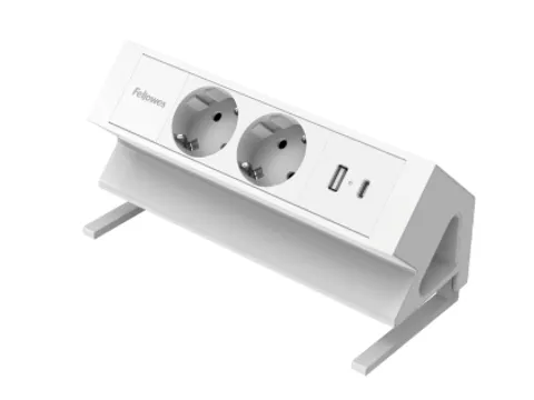 Stekkerdoos Fellowes Power Desk F 2-voudig incl USB A en C 2m wit