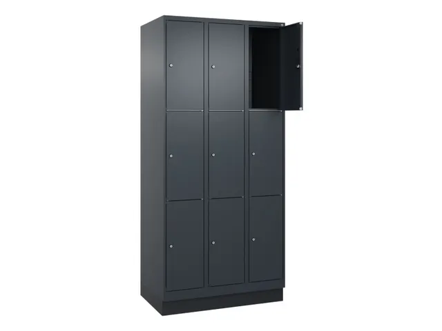 lockerkast,HxBxD 1950x900x500mm,3x3vakken,vak B 300mm,cil.-slot,sokkel