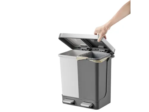 Afvalbak EKO Hana Duo Recycling pedaalemmer 2x10 liter grijs wit